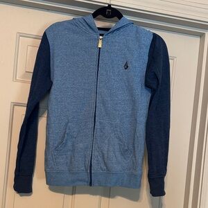 Volcom Men's Light Blue and Navy Zip-Up Hoodie